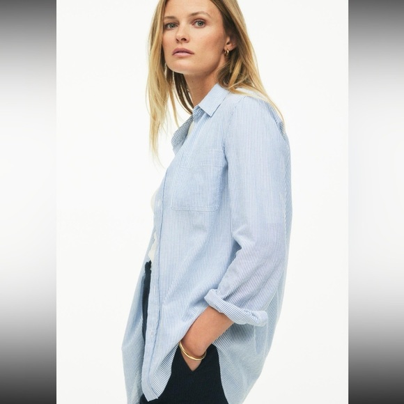 Zara into the classics blue and white striped button-down size extra large - Picture 4 of 11